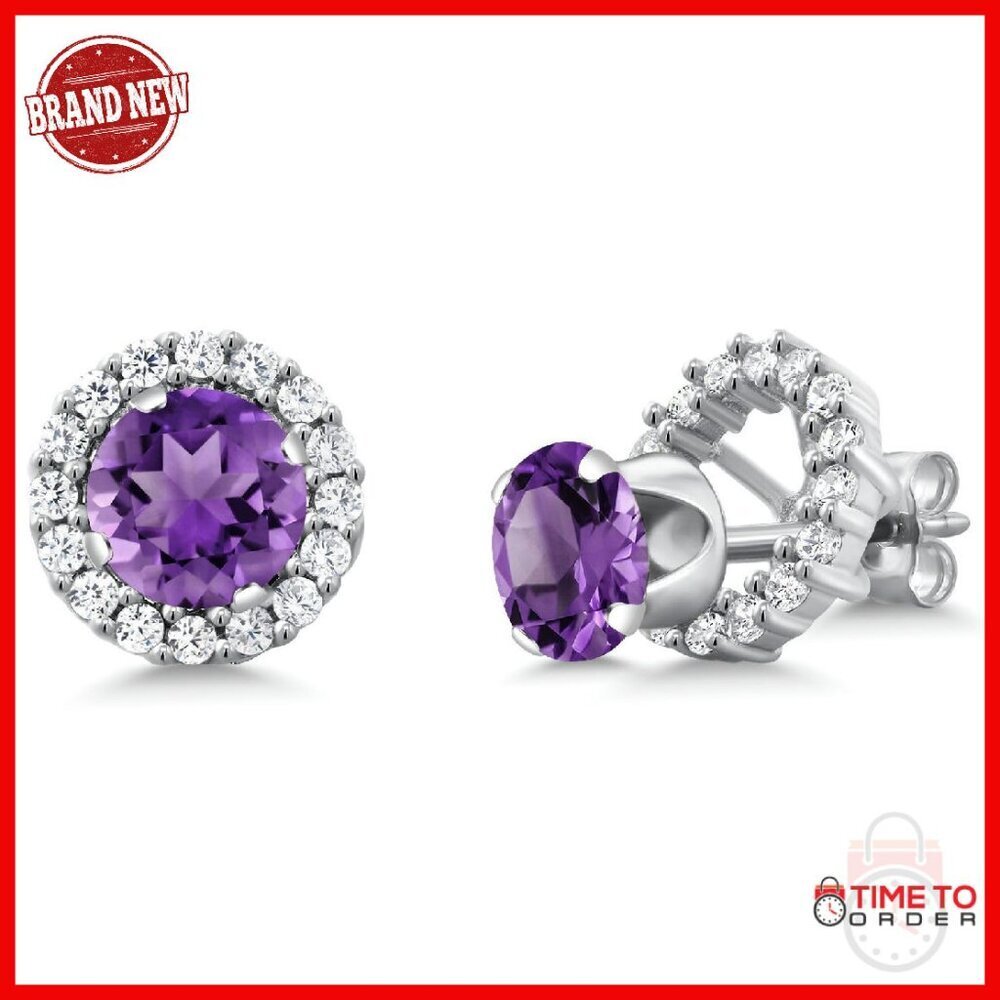 6MM Round Gemstone Birthstone Halo Earrings 925 Sterling Silver